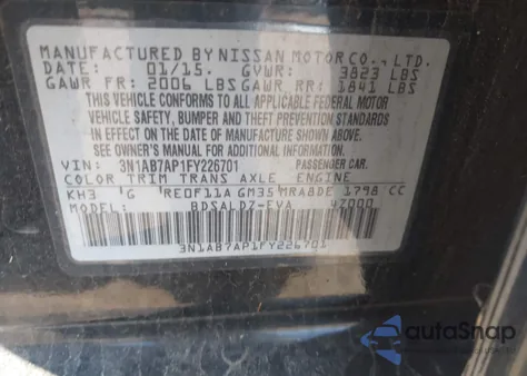 2015 Nissan Sentra Sv from USA, damaged, VIN 3N1AB7AP1FY226701